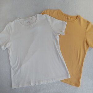 2 Amber Sun Womens Organic Cotton T-Shirts Short Sleeve LARGE White Yellow Gold